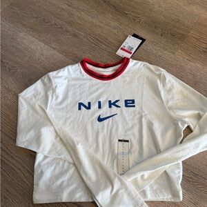 Nike White Long Sleeve Tee with Blue Logo